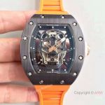 Swiss Grade Richard Mille RM052 Black Ceramic Orange Strap Watch Richard Mille Skull Replica